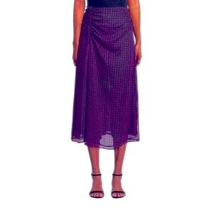 Calvin Klein purple/black checked ruched side midi skirt. Size 8. 32” length.NWT